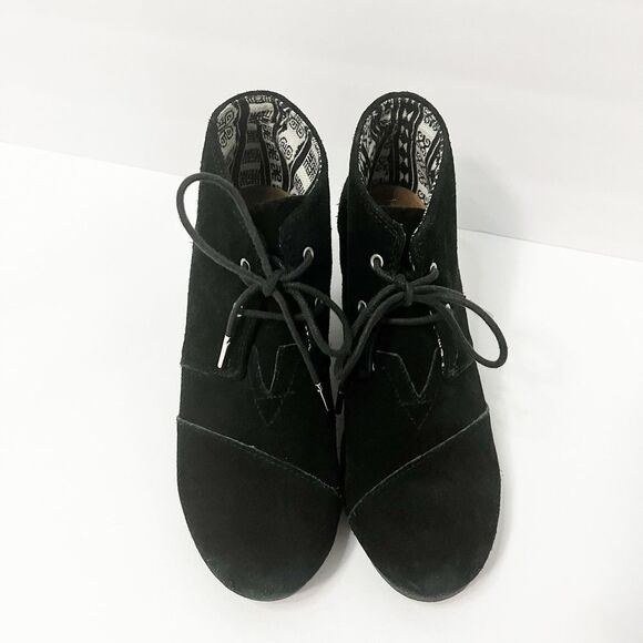 TOMS Desert Wedge Bootie Women’s Black Suede Ankle Boots Lace Up Size 8 - Picture 6 of 7